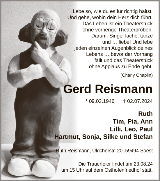 Todesanzeige von Gerd Reismann von WA