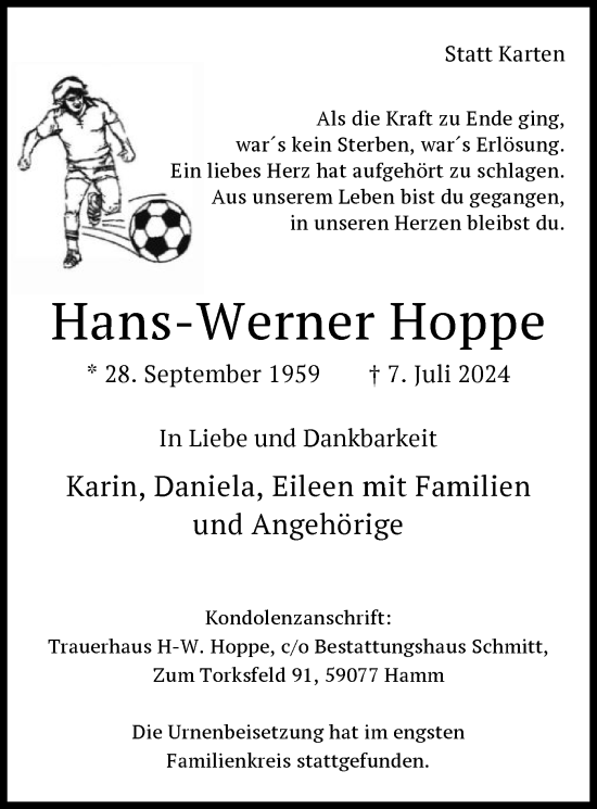 Todesanzeige von Hans-Werner Hoppe von WA