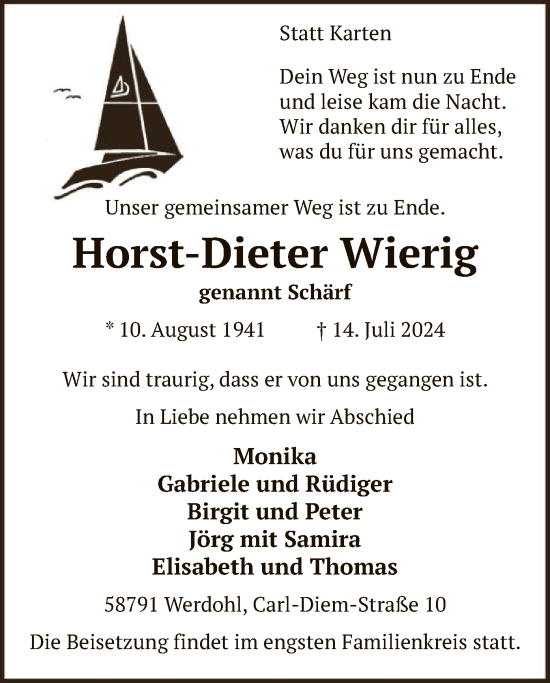 Todesanzeige von Horst-Dieter Wierig von WA