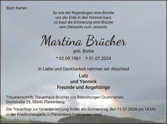 Todesanzeige von Martina Brücher von WA