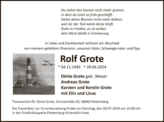 Todesanzeige von Rolf Grote von WA