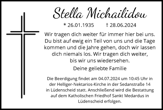Todesanzeige von Stella Michailidou von WA