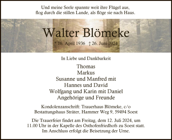 Todesanzeige von Walter Blömeke von WA