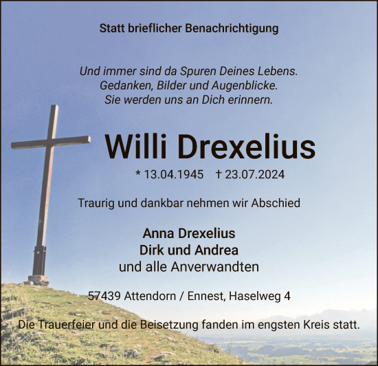 Todesanzeige von Willi Drexelius von WA
