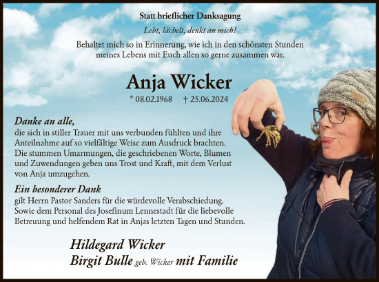 Todesanzeige von Anja Wicker von WA