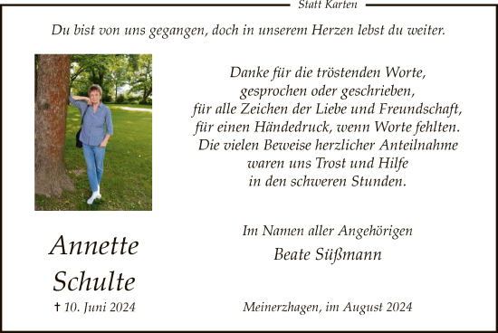 Todesanzeige von Annette Schulte von WA