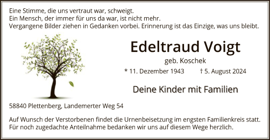 Todesanzeige von Edeltraud Voigt von WA