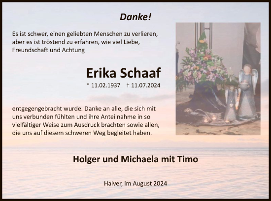 Todesanzeige von Erika Schaaf von WA