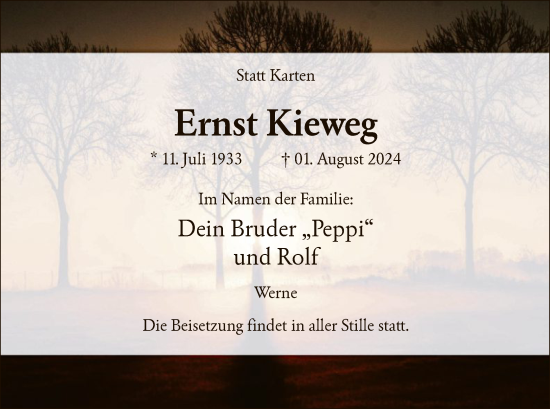 Todesanzeige von Ernst Kieweg von WA