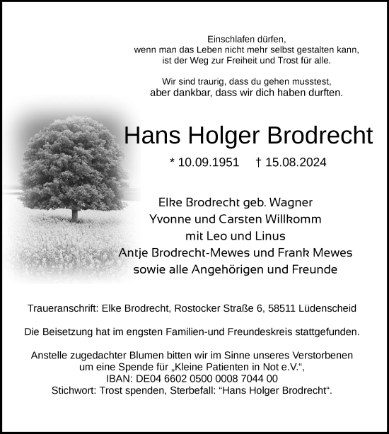 Todesanzeige von Hans Holger Brodrecht von WA