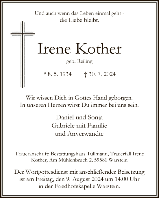 Todesanzeige von Irene Kother von WA