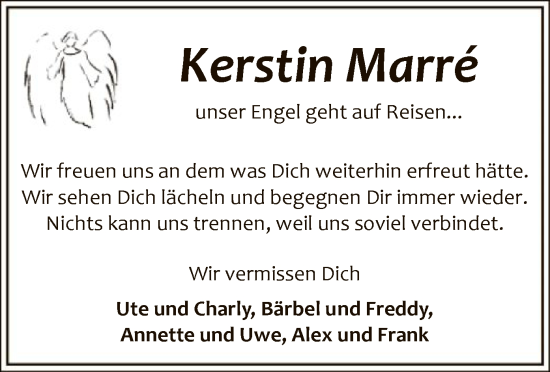 Todesanzeige von Kerstin Marre von WA