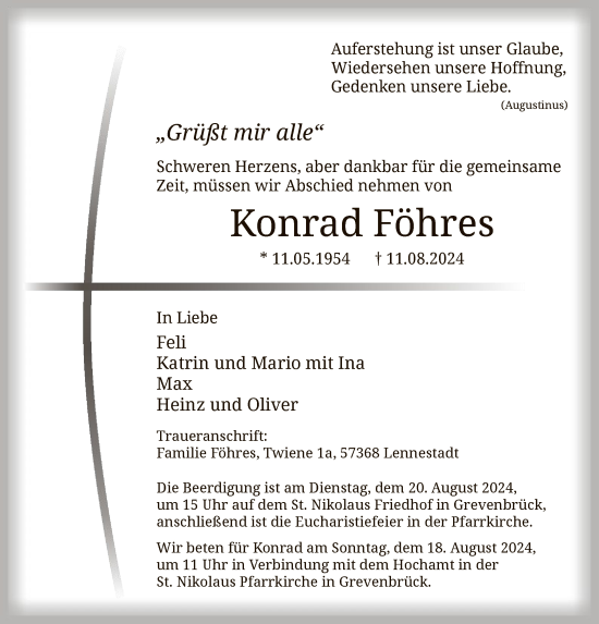 Todesanzeige von Konrad Föhres von WA