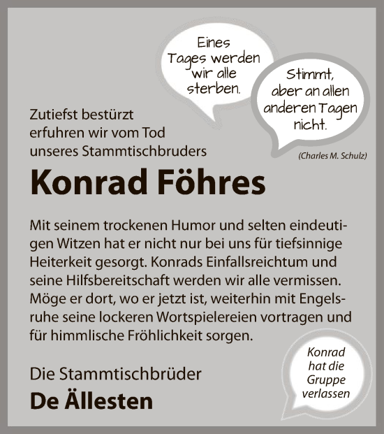 Todesanzeige von Konrad Föhres von WA