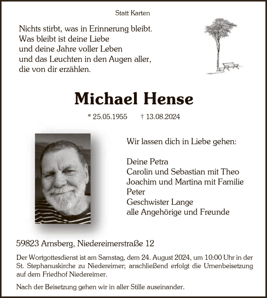 Todesanzeige von Michael Hense von WA