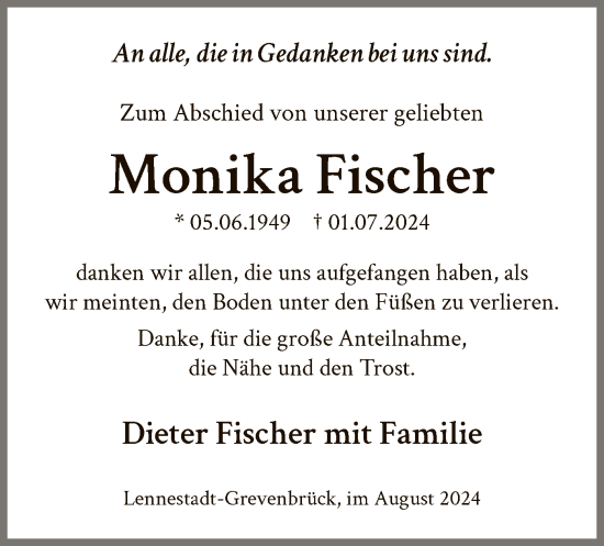 Todesanzeige von Monika Fischer von WA