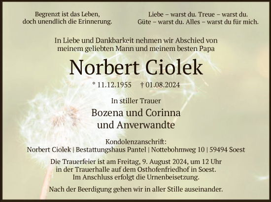 Todesanzeige von Norbert Ciolek von WA