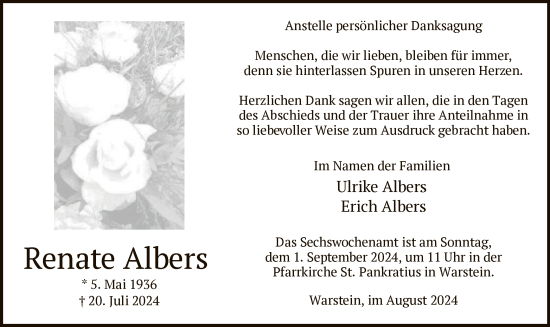 Todesanzeige von Renate Albers von WA