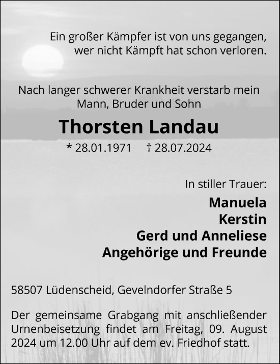 Todesanzeige von Thorsten Landau von WA