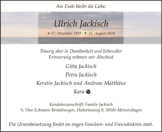 Todesanzeige von Ulrich Jackisch von WA