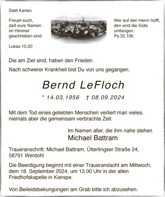 Todesanzeige von Bernd LeFloch von WA