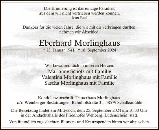 Todesanzeige von Eberhard Morlinghaus von WA