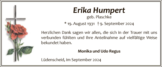 Todesanzeige von Erika Humpert von WA