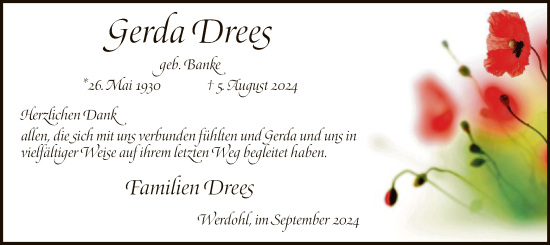 Todesanzeige von Gerda Drees von WA