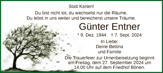 Todesanzeige von Günter Entner von WA