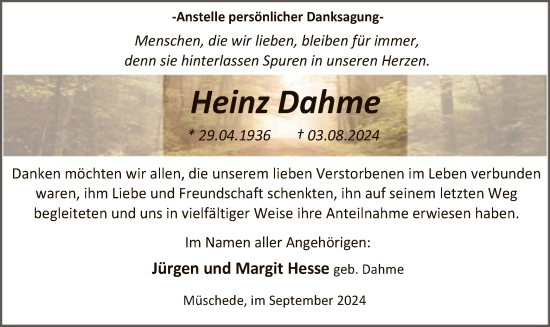 Todesanzeige von Heinz Dahme von WA