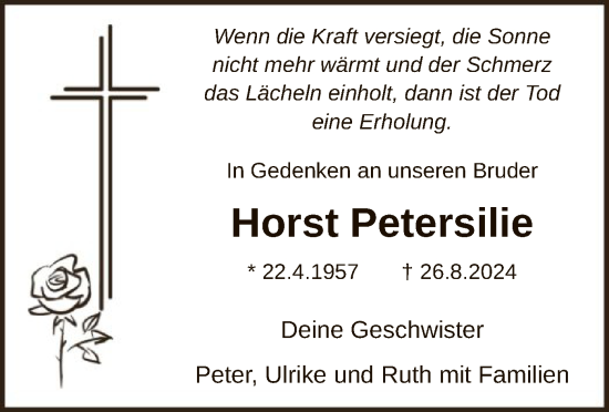 Todesanzeige von Horst Petersilie von WA