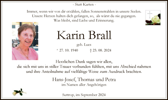 Todesanzeige von Karin Brall von WA