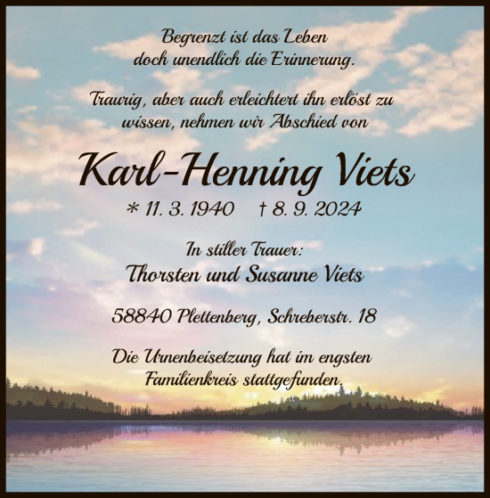 Todesanzeige von Karl-Henning Viets von WA