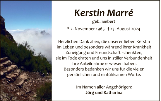 Todesanzeige von Kerstin Marre von WA