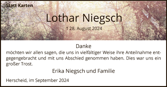 Todesanzeige von Lothar Niegsch von WA