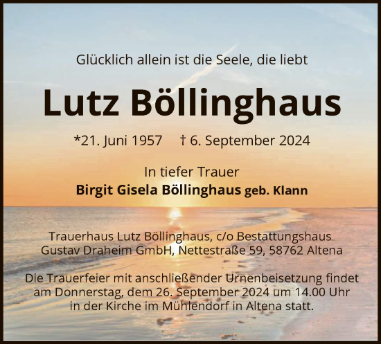 Todesanzeige von Lutz Böllinghaus von WA