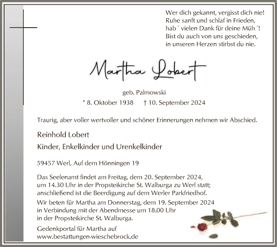 Todesanzeige von Martha Lobert von WA