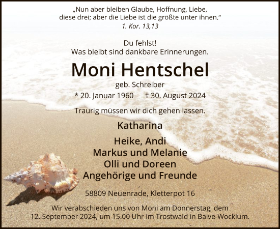 Todesanzeige von Moni Hentschel von WA