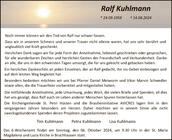 Todesanzeige von Ralf Kuhlmann von WA