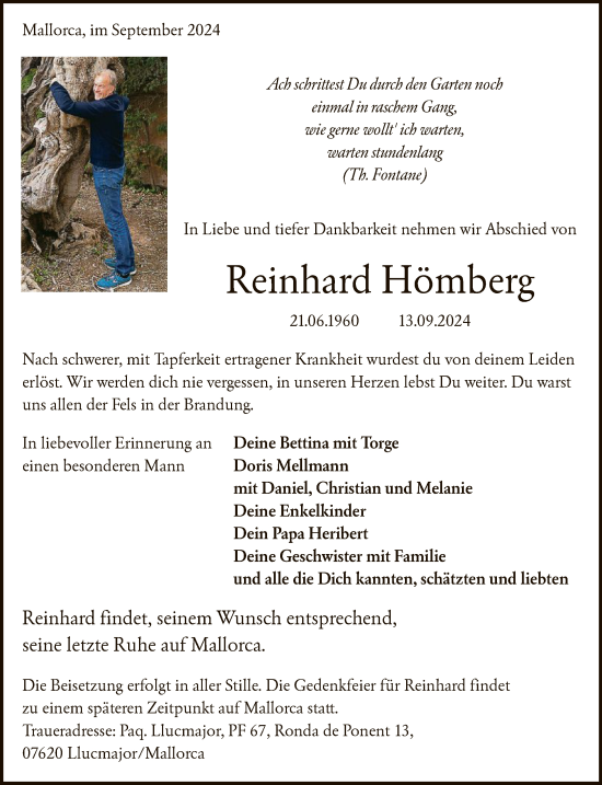 Todesanzeige von Reinhard Hömberg von WA