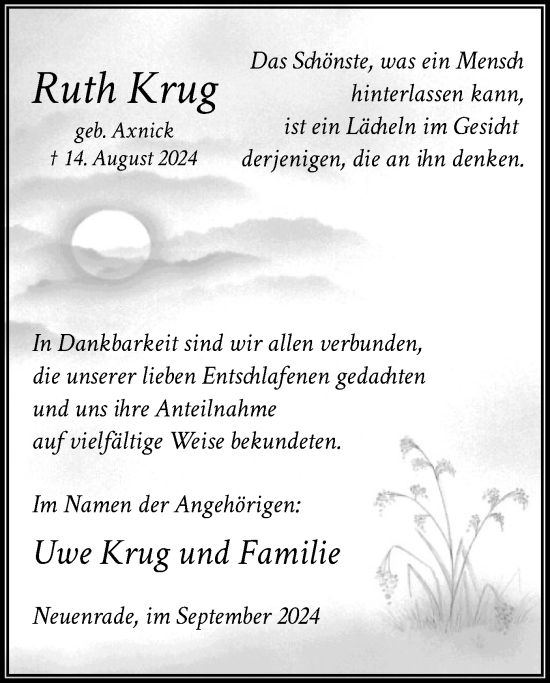 Todesanzeige von Ruth Krug von WA