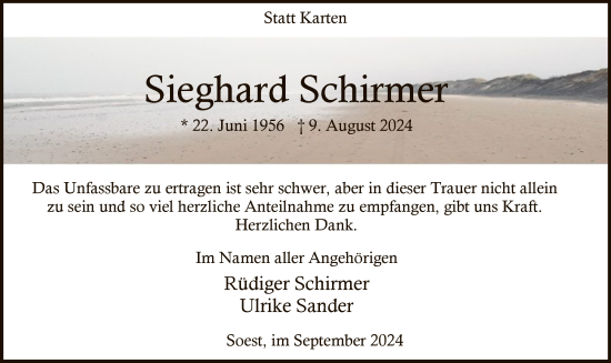 Todesanzeige von Sieghard Schirmer von WA