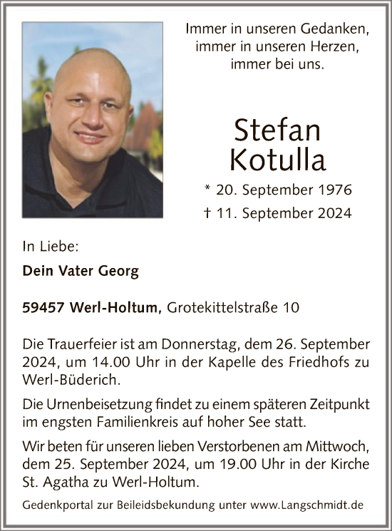 Todesanzeige von Stefan Kotulla von WA