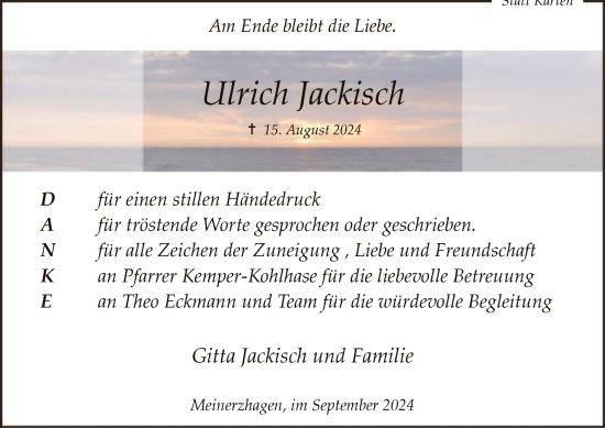 Todesanzeige von Ulrich Jackisch von WA