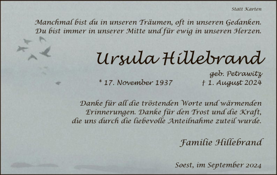 Todesanzeige von Ursula Hillebrand von WA