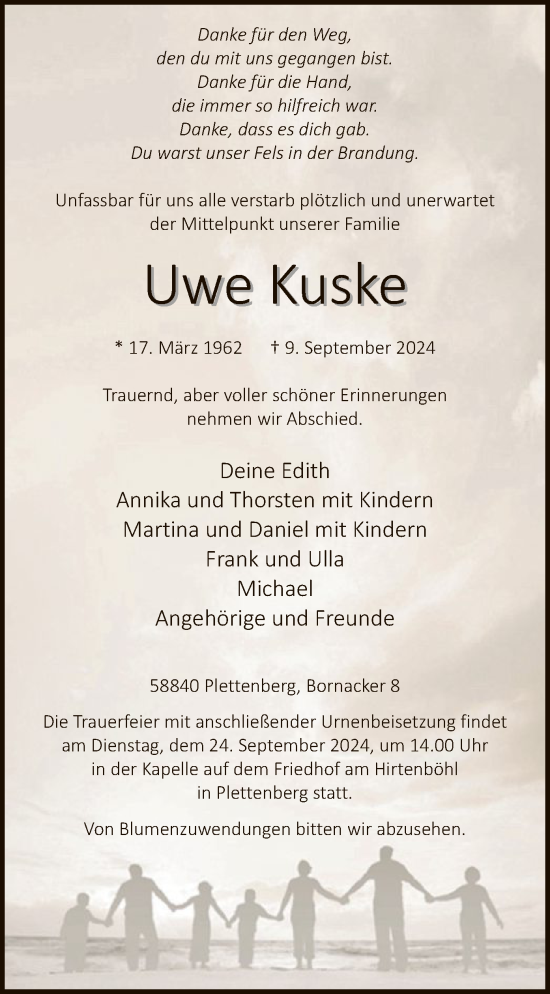 Todesanzeige von Uwe Kuske von WA