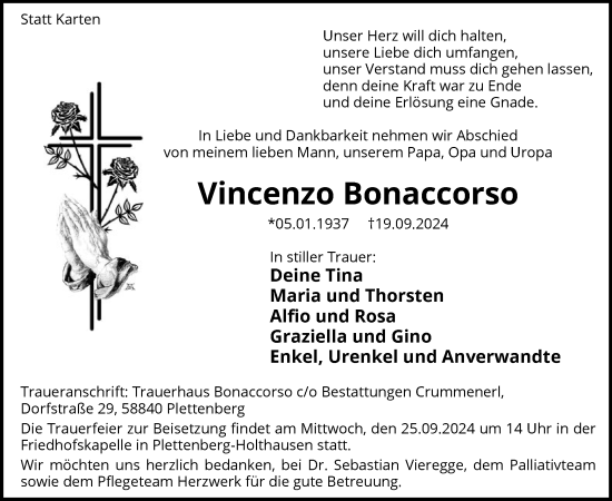 Todesanzeige von Vincenzo Bonaccorso von WA