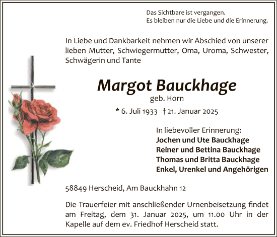 Todesanzeige von Margot Bauckhage von WA