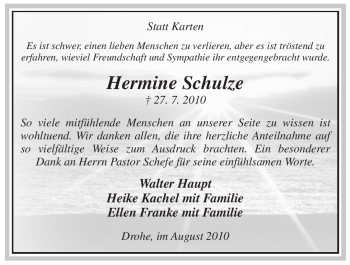 Todesanzeige von Hermine Schulze von ALLGEMEINE ZEITUNG UELZEN