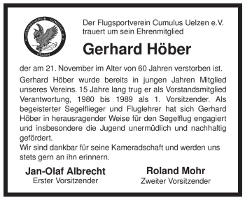 Todesanzeige von Gerhard Höber von ALLGEMEINE ZEITUNG UELZEN